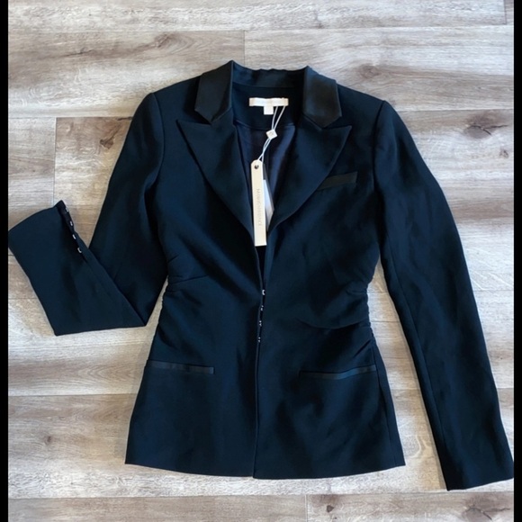 Jonathan Simkhai Women’s NWT Black Eye Closure Ruched Crepe Blazer Size 2 - Picture 13 of 13